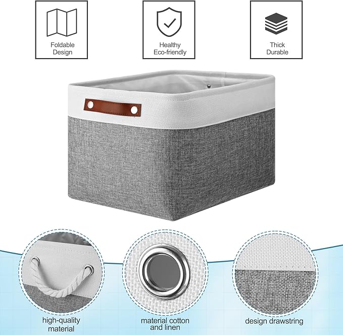 Uiifan 8 Pack 16 x 12 x 10 Inch Large Storage Baskets Collapsible Fabric Storage Cubes Bins with Handles for Shelves Closets Nursery Home Clothes Toys Organizers, Gray