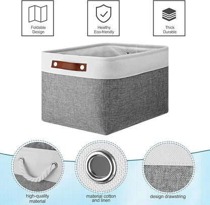 Uiifan 8 Pack 16 x 12 x 10 Inch Large Storage Baskets Collapsible Fabric Storage Cubes Bins with Handles for Shelves Closets Nursery Home Clothes Toys Organizers, Gray