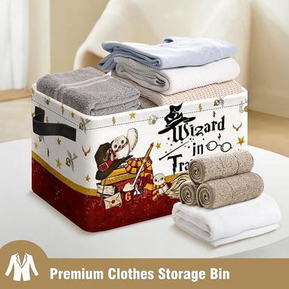 Book Magic Owl Storage Basket Large Foldable Owl Storage Bin Cube Collapsible Organizer for Pantry Bedroom Decor