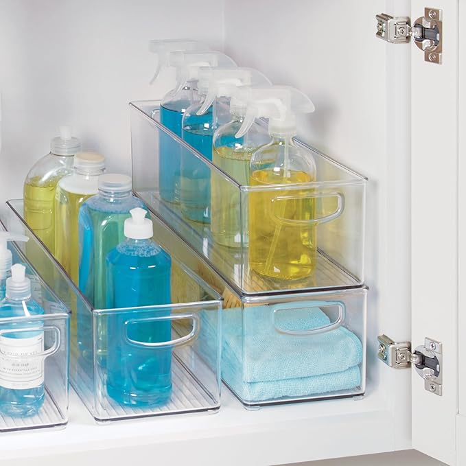 iDesign Plastic Stackable Pantry Bin for Kitchen Cabinets or Fridge, Set of 4, Clear, Made in USA
