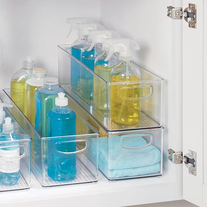 iDesign Plastic Stackable Pantry Bin for Kitchen Cabinets or Fridge, Set of 4, Clear, Made in USA
