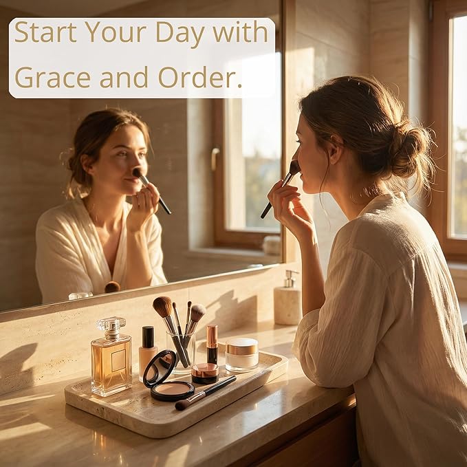 Natural Marble Vanity Tray for Bathroom Counter-12 X6 Decorative Tray for Perfume, Candles, Stone Jewelry Dish Tray