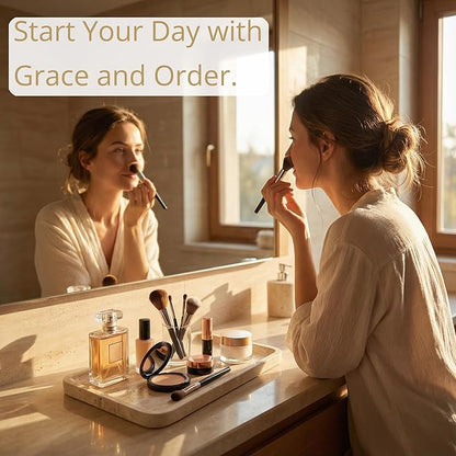 Natural Marble Vanity Tray for Bathroom Counter-12 X6 Decorative Tray for Perfume, Candles, Stone Jewelry Dish Tray