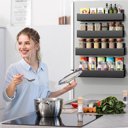Vetacsion 4 Pack Moveable Fridge Magnetic Spice Racks,Metal Black