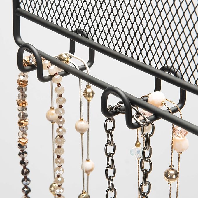 Simplify 12 Double Sided Jewelry Storage Hanger, Mesh Backing for Earrings, Hooks for Bracelets & Necklaces, Space Saver, Black, 26655-BLACK