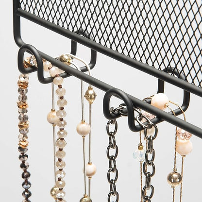 Simplify 12 Double Sided Jewelry Storage Hanger, Mesh Backing for Earrings, Hooks for Bracelets & Necklaces, Space Saver, Black, 26655-BLACK