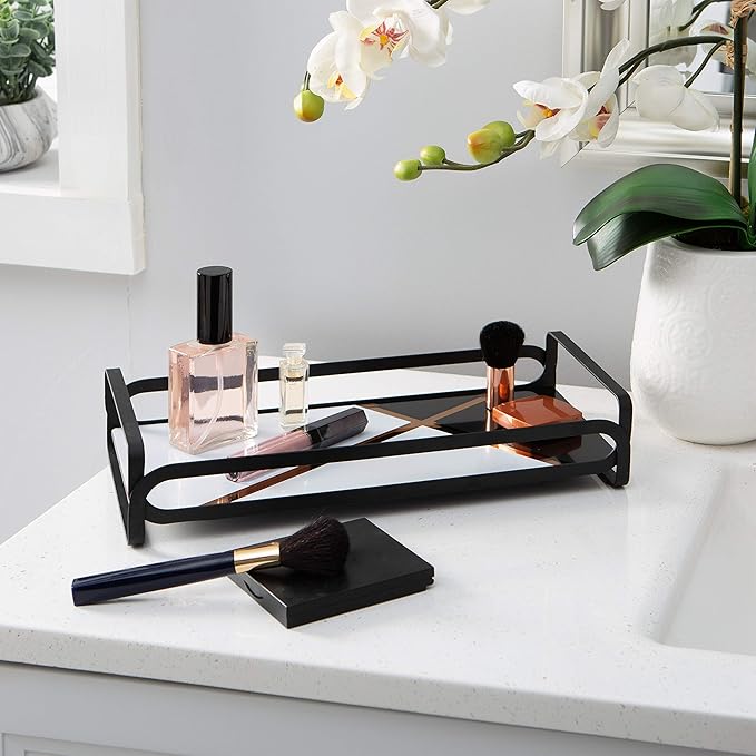 Home Details Matte Black, Good for Perfume, Make Up, Toiletries & Jewelry Color Block Vanity Tray (27178-MATTEBLK)
