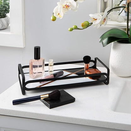 Home Details Matte Black, Good for Perfume, Make Up, Toiletries & Jewelry Color Block Vanity Tray (27178-MATTEBLK)