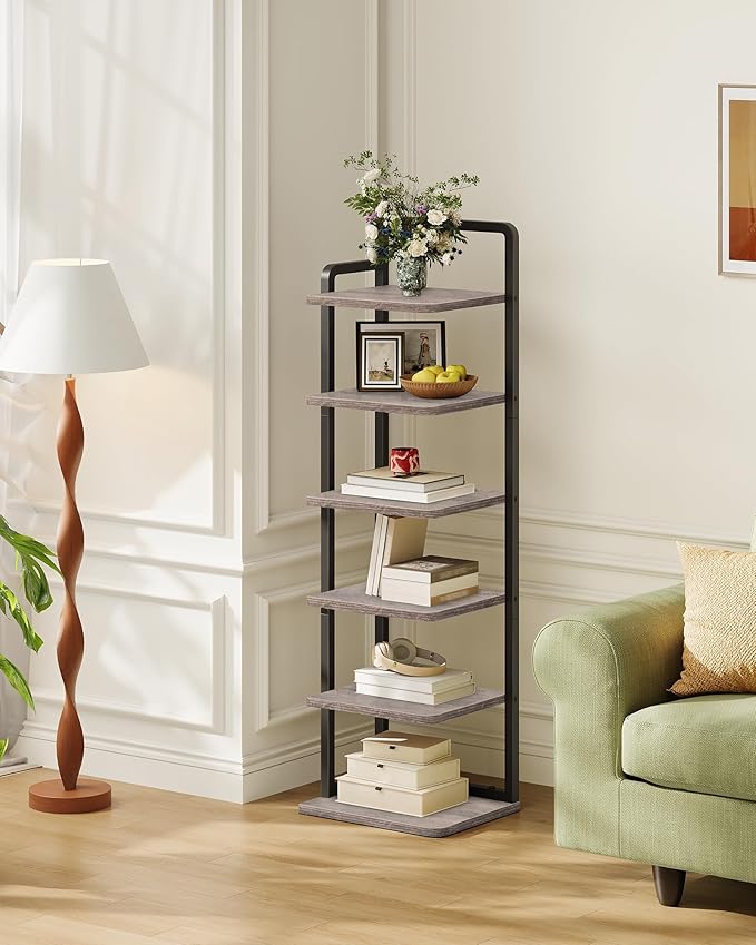 CHOEZON 6-Tier Vertical Shoe Rack, Narrow Shoe Tower, Corner Shoe Storage Organizer, Shoe Shelf, for Small Spaces, Industrial Style, for Entryway, Hallway, Living Room, Greige and Black TXJ06BG