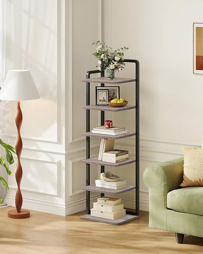 CHOEZON 6-Tier Vertical Shoe Rack, Narrow Shoe Tower, Corner Shoe Storage Organizer, Shoe Shelf, for Small Spaces, Industrial Style, for Entryway, Hallway, Living Room, Greige and Black TXJ06BG