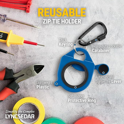 Zip Tie Holder, 2 Pack Blue Cable Tie Holder Reusable, No.6 Lock Carabiner, Outdoor Use, ABS Plastic, Ziptie Organizer Clip for Electrician Tool Belt Wrap Heavy Duty Storage Container