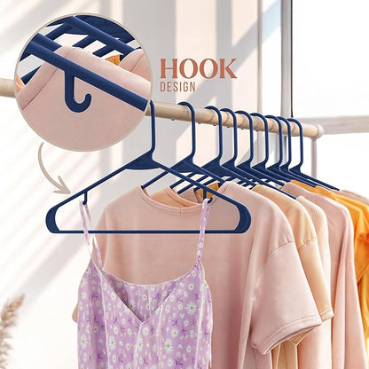 Plastic Hangers 50 Pack Navy - Clothes Hangers - Makes The Perfect Coat Hanger and General Space Saving Hangers for Closet and New Apartment Essentials - Percheros Ganchos para Colgar Ropa Hangars