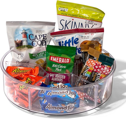 BINO Plastic Round Turntable Organizer with 6 Compartments - Clear | Spinning Divided Turntable Container | Rotating Organizer Storage for Bottle Condiments Fridge Kitchen Counter Pantry Bathroom