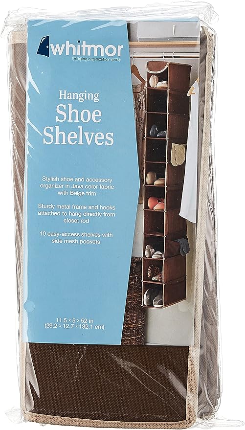 Whitmor Hanging Shoe Shelves - 10 Section - Closet Organizer - Java