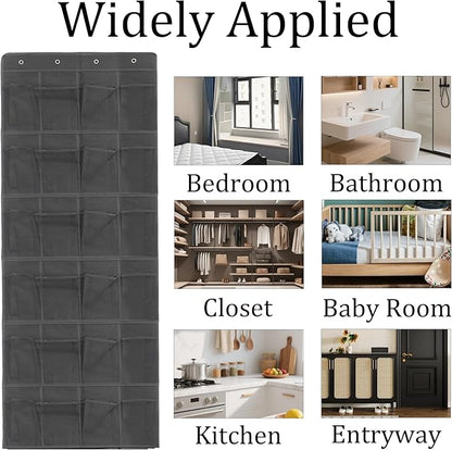 Black Over Door Shoe Organizer, 24 Large Pockets Hanging Storage for Closet Organization, Space Saving Shoe Rack and Accessory Holder