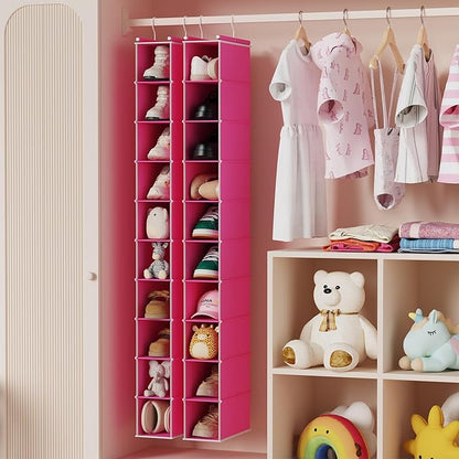 MAX Houser 2 Pack 10-Shelf Hanging Shoe Shelf Organizer, Hanging Shoe Storage for Closet, Slim Hanging Closet Organizer,10-Tier Narrow Hanging Storage Shelves or Baby Closet Room-Pink