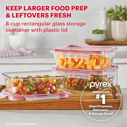 Pyrex Freshlock Glass Food Storage Container, Airtight & Leakproof Plastic Locking Lids, Freezer Dishwasher Microwave Safe, 8 Cup