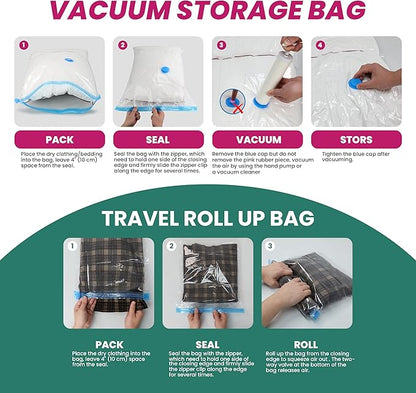 HealSmart Vacuum Storage Bags - 30 Pack Space Saver, Vacuum Sealed for Clothes, Comforters, Blankets, Pillows - Hand Pump Included (5 Jumbo/5 L/5 M/5 S/5 Roll M/5 Roll S)