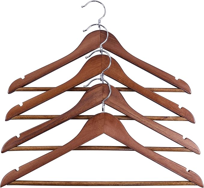 Proman Products KSA9029 15" Kascade Wooden Hangers 50 Pack for Women and Kids Clothing, Unique Ring Design, Space Saving Pants Clothes Hanger with Pants Bar and Shoulder Notches, Walnut
