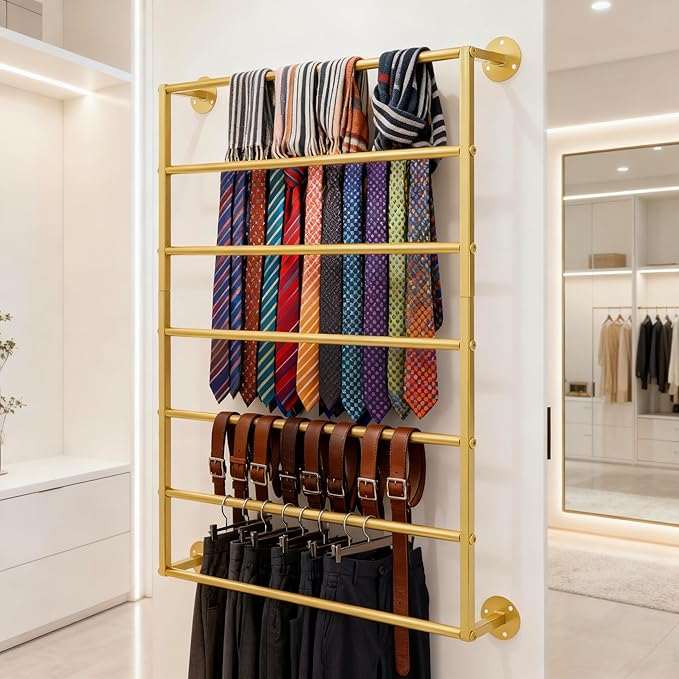 Wall Mounted Display Rack, 7-Layer Wrapping Paper Ribbon Organizer Scarves Tie & Scarf Rack Belts Towel Holder Necktie Hijab Stand Metal Shelving for Home, Retail Stores, Flower Shop