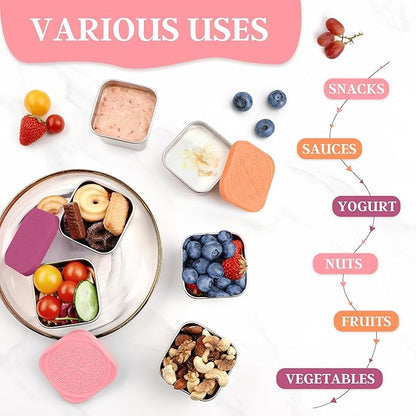Qukaka Stainless Steel Snack Containers for Kids,7.2oz Easy Open Leak Proof Reusable Snack Box Container with Lids,Small Lunch Containers for Meal Prep,School,Picnic and Travel-3Pack