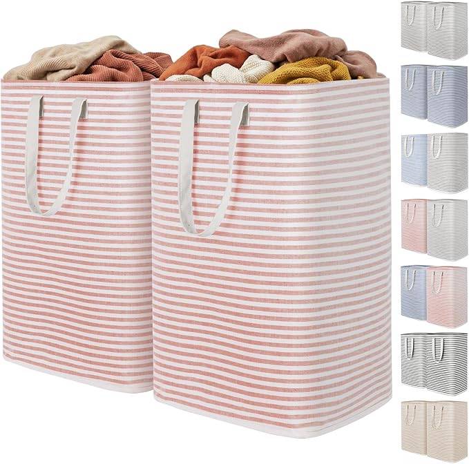 Lifewit 2 Pack Laundry Basket 80L Each, Collapsible Clothes Hamper with Reinforced Handles, Freestanding Waterproof Design for Bedroom and Laundry Room, Pink 160L Total