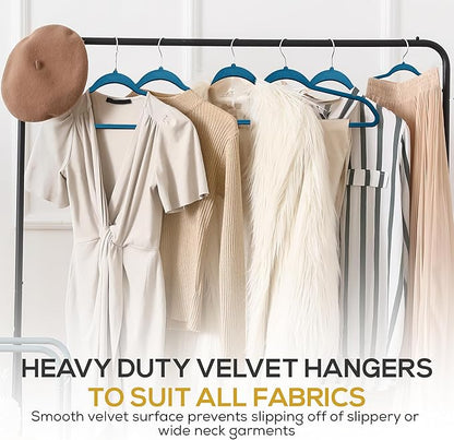 Techzoo Premium Velvet Hangers 50 Pack Ultra Thin Non Slip Adult Felt Space Saving Slim Suit Hanger for Closet Heavy Duty Coat Pants Jackets Dress Hangers 360° Swivel Hook Hold Upto 10 lbs Blue