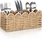 Scalloped Paper Rope Utensil Holder for Party Silverware Caddy 3 Compartment Utensil Basket Small Cutlery Holder for Party Kitchen Table Countertop Spoon Knives Fork Flatware Caddy Basket