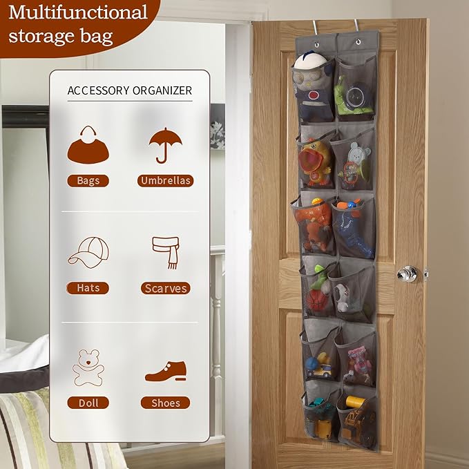 GOMAJI 12 Large Pockets Over The Door Hanging Shoe Organizer, LIGHT BROWN COLOR
