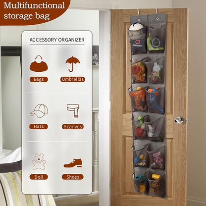 GOMAJI 12 Large Pockets Over The Door Hanging Shoe Organizer, LIGHT BROWN COLOR