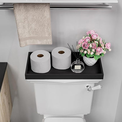 ZHWS Black Bathroom Vanity Tray for Countertop Perfume Makeup Jewelry Candle Decor, Kitchen Tray for Soap Dispenser Spice Salt, Large Black Tray for Toilet Tank Paper, Serving Nightstand 13”x6.5”