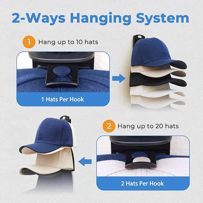 MACOPRO Hat Organizer for Baseball Caps for wall,2 Pack Cap Racks, Rack Hanger Storage Display Holder Hooks Stand for Closet Door,Hold Up to 40 Hats