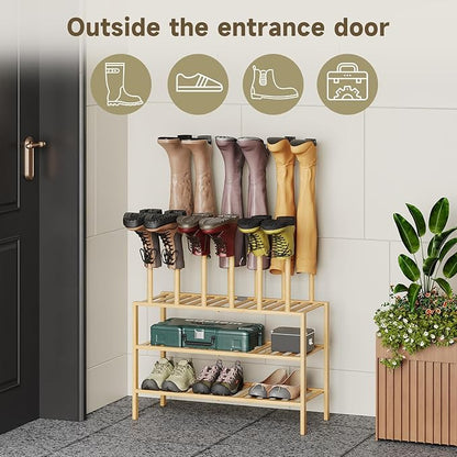 Boot Rack for Tall Boots Organizer,3-Tier Multiuse Shoe Rack and Boot Storage Rack,for Tall Boots,Sneakers,High-Heel (Natrual, 3-Tier)