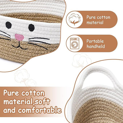 Small Woven Baskets for Organizing with Handle Cute Cotton Basket for Nursery Gift Dog Cat Toy Storage Basket for Toy Organizer-Brown
