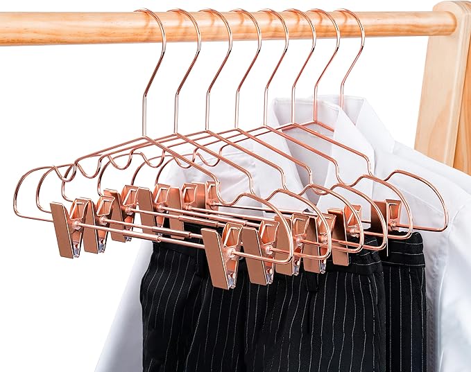 25Pack Koobay 13" Rose Gold Copper Shiny Metal Wire Clothes Hangers With Adjustable Clips for Shirts Coat Storage & Display