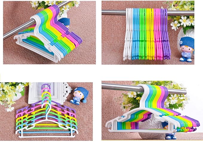 YYaaloa 60pcs Kids Clothes Hangers, Green, Plastic, Heavy Duty, Triangular, 10.6 x 5.9 inches, Ideal for Baby & Kids' Clothes