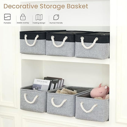 Storage Baskets for Shelves 13.8x9.8x6.7 Inch, Foldable Fabric Storage Bins with Handles, Small Storage Baskets for Organizing Closet, Office, Home Organization (3-Pack, Gray)