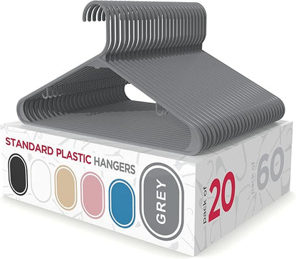 Sharpty Plastic Hangers Clothes Hangers for Clothing, Closet, Coats & Shirts - Durable, Thick, Tough & Space Saving - for Everyday Standard Use, Room Essentials & Basics - 20 Pack - Grey