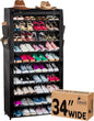 Sundaze Shoe Rack with Cover - 10 Tier Shoe Rack for Front Door Entrance, Sturdy Tall Shoe Organizer for Bedroom, Closet, Garage, Non Woven Fabric Shelf, Black, Holds Up to 50 Pairs