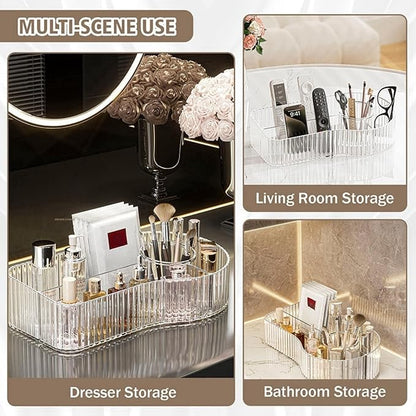Clear Makeup Organizer Countertop for Vanity Acrylic Skincare Storage and Make up Organization for Desk Cosmetic Display Case and Makeup Brush Holder for Bedroom,Bathroom,5 Compartments