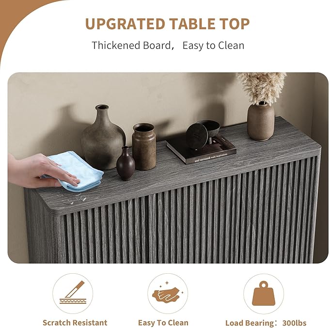 Modern Entryway Shoe Storage Cabinet – 46 Inch Wooden Organizer with Adjustable Shelves, Fluted Door, Holds 30-35 Pairs, Space-Saving Hallway Furniture, Vintage Grey Color