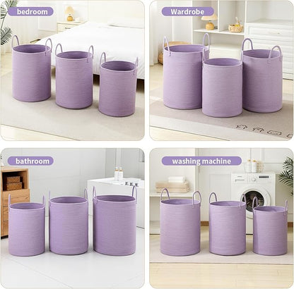 Laundry Basket Hamper Tall Rope Storage Woven for Blanket toys Dirty Clothes in Living Room Bathroom Bedroom (Purple, 60L/15.8Gal)