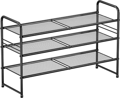 Standard Shoe Rack 3-Tier 32.5 Inches Wide,Shoe Organizer for Indoor Outdoor | Adjustable Metal Mesh Shelf Ideal for Home Entryway Closet & Garage Balcony | Black