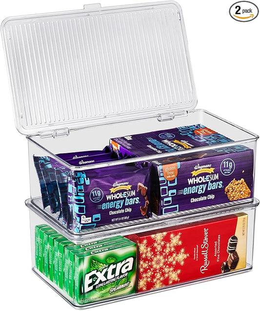 Sorbus Pantry Storage Organizer with Lids- Clear Plastic Refrigerator Organizer Bins- Multi Purpose & Versatile Stackable Cabinet Organizers- Cosmetics, Laundry, Office Supplies Food Organizer- 2 Pack