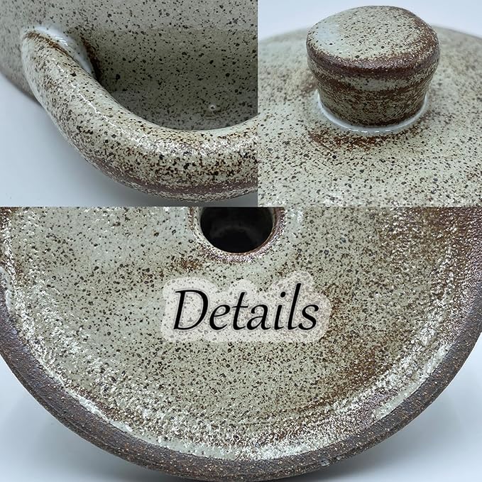 Ceramic Salt Cellar With Lid & Spoon,8oz Salt Container For Countertop,Sugar Bowl,Spice Jar(Coarse Pottery Color)