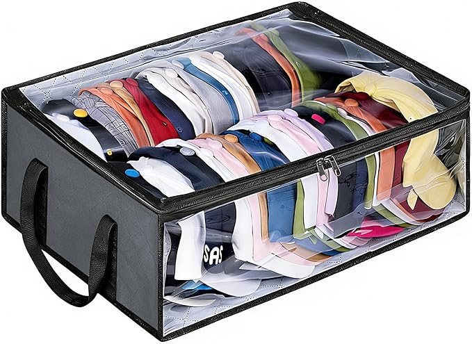 Hat Organizer for Baseball Caps, Non-Woven Wide Hat Storage Box with Handle, Large Hat Racks Holder for Bedroom Closet (Grey)