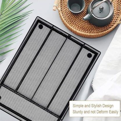 HaWare Utensil Drawer Organizer, Mesh Wire Silverware Organizer Divider for Kitchen, Stainless Steel Cutlery Flatware Storage Tray with Non-Slip Foam Feet, 5 Compartment, 12.5 x 9.2Inch, Black