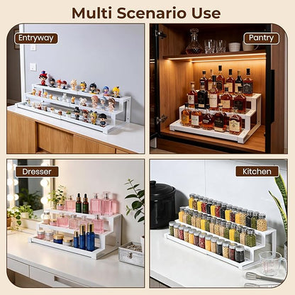 Expandable Spice Rack Organizer for Cabinet, 3 Tier Metal Spice Organization,16"-29.5" Wide Adjustable Seasoning Organizer, Display Shelf, Canned Goods Organizer for Pantry Kitchen Countertop, White