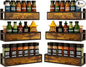 Spice Rack Wall Mount for Large Spice Jars, 6 Pack Ironwood Spice Organizer shelf for Rustic, Industrial and Modern Kitchens,Quick Adhesive Strips and Screws for Mounting (Engineered Wood)