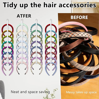 FMOACEN 4 Pcs Headband Holder Organizer, White Hanging Wall Mounted Hairband Accessories, Hair Hoop Storage Display with 32 Total Rings for Women Girls, Bedroom Dorm Closet Decor